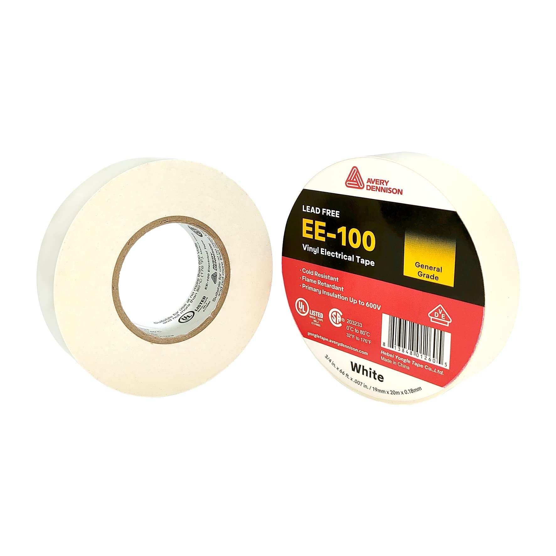 UL/CSA Listed White PVC Electrical Tape - ¾ in x 66 ft, 100 Rolls - Waterproof Insulating Vinyl Tape for Electrical Repairs, Automotive Wiring, HVAC & Equipment Maintenance - Perfect for Home DIY Projects, Electrician Tools & Industrial Applications