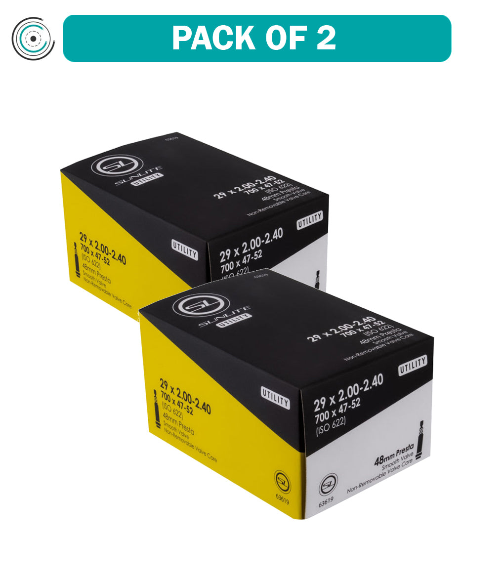 2 Pack Sunlite Utili-T Standard Presta Valve Tubes 29x2.00-2.40 (700x47-52) PV - Compatible with Mountain & Hybrid Bikes, Road Cycling & Commuting