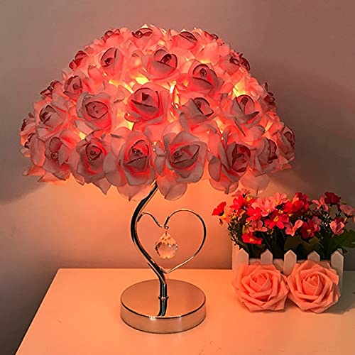 European Style Modern LED Table Lamp - Romantic Rose Flower Night Light for Bedroom, Wedding & Party Decor - Pink Sleep Lighting for Bedside, Home Atmosphere