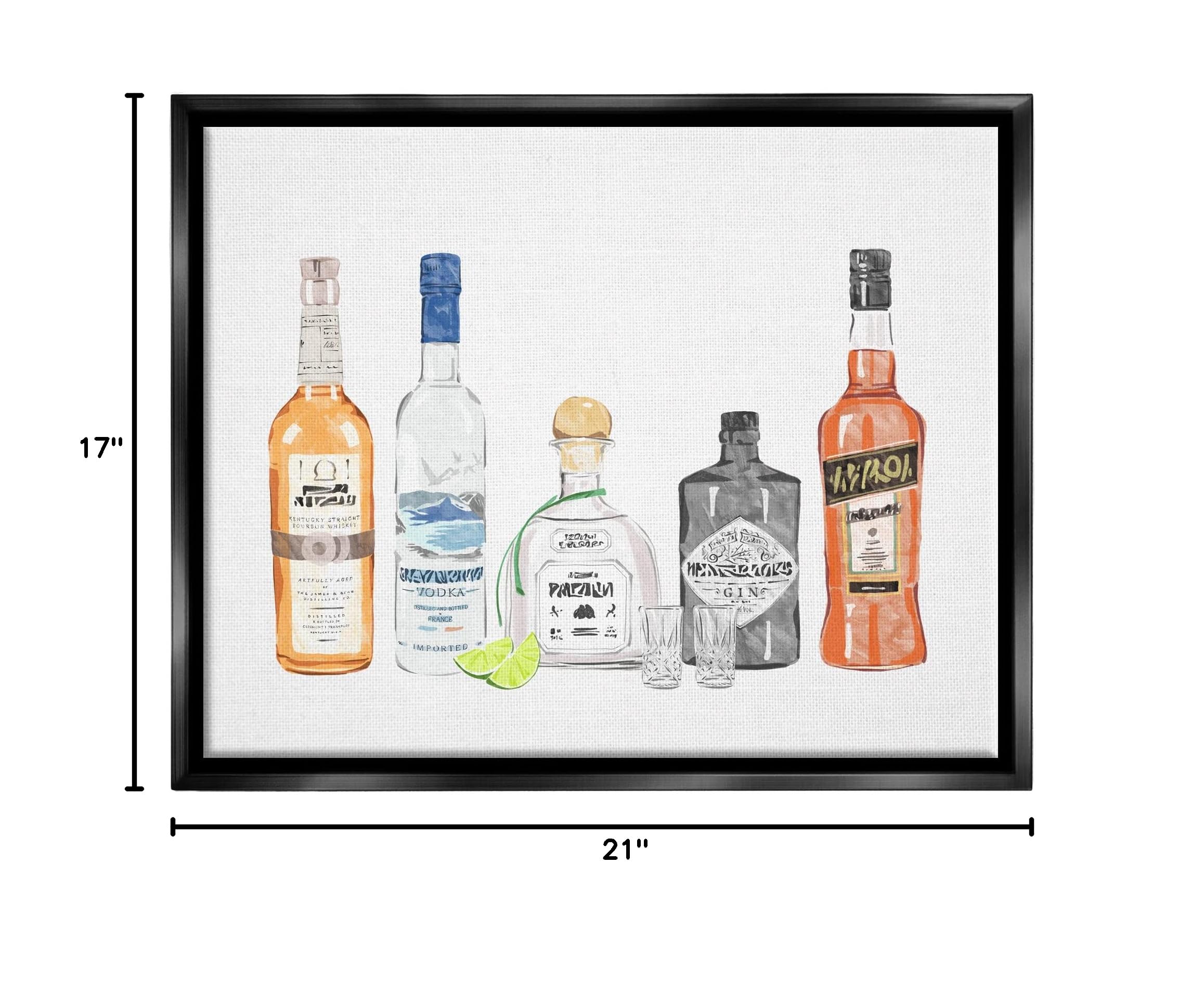 Stupell Industries Mixed Bar Liquor Bottles Floating Framed Wall Art - Modern Home Bar Decor by Ziwei Li | Perfect for Living Room, Dining Room, Home Bar & Office Decor