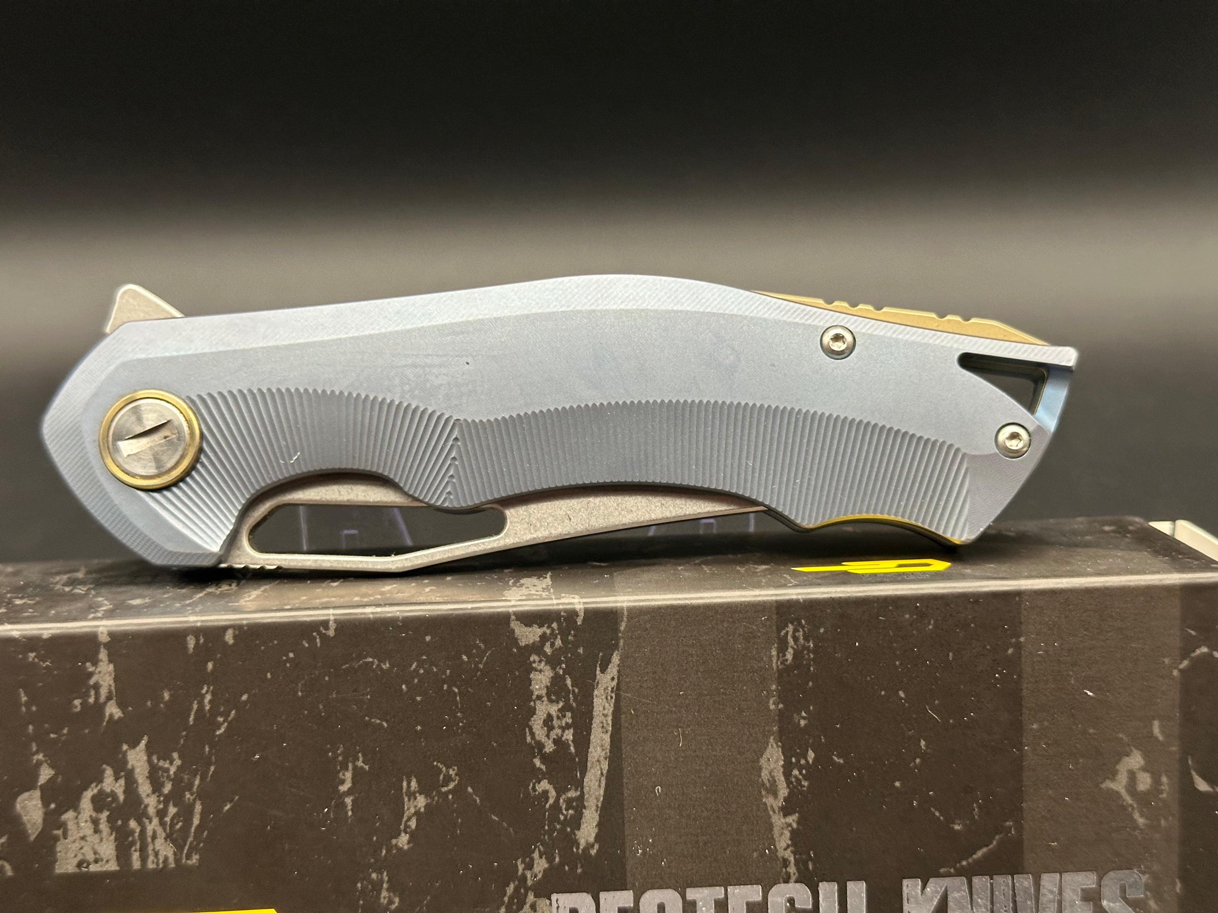 Bestech Tercel BT1708C Folding Pocket Knife - S35VN Stonewash Blade, Blue Titanium Koi Fish Handle - EDC, Outdoor Camping, Hunting & Survival Gear