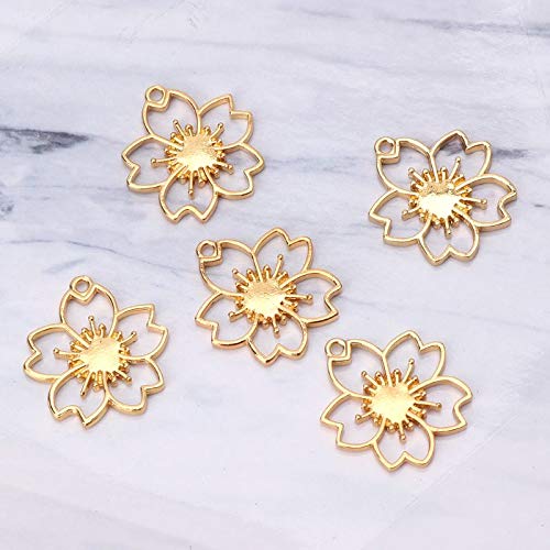5Pcs Cherry Blossom Resin Pendant Bezels - DIY Jewelry Making Supplies for Necklaces, Earrings & Bracelets - Perfect for Crafting, Gifts & Handmade Accessories