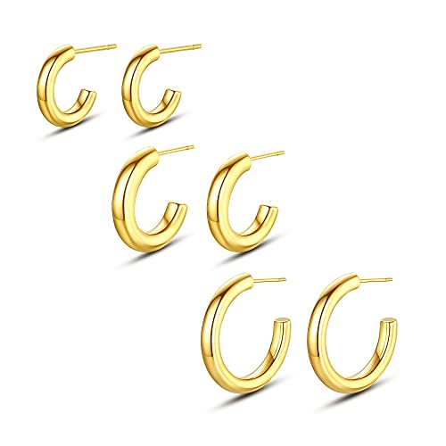 Al&Tiffy 3 Pairs 18K Gold Hoop Earrings for Women - Hypoallergenic Stainless Steel Chunky Hoops, Cartilage Earrings for Multiple Piercings | Perfect for Everyday Wear, Parties & Gifts