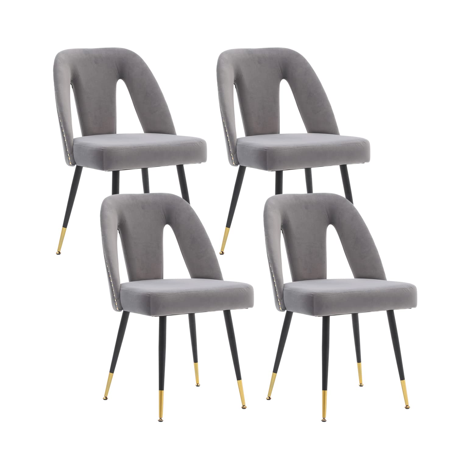 Velvet Modern Dining Chairs Set of 4 - Upholstered Side Chairs with Sturdy Metal Legs & Nailhead Trim - Elegant Grey Seating for Kitchen, Dining Room & Bedroom - Perfect for Home Decor, Dinner Parties & Small Space Living