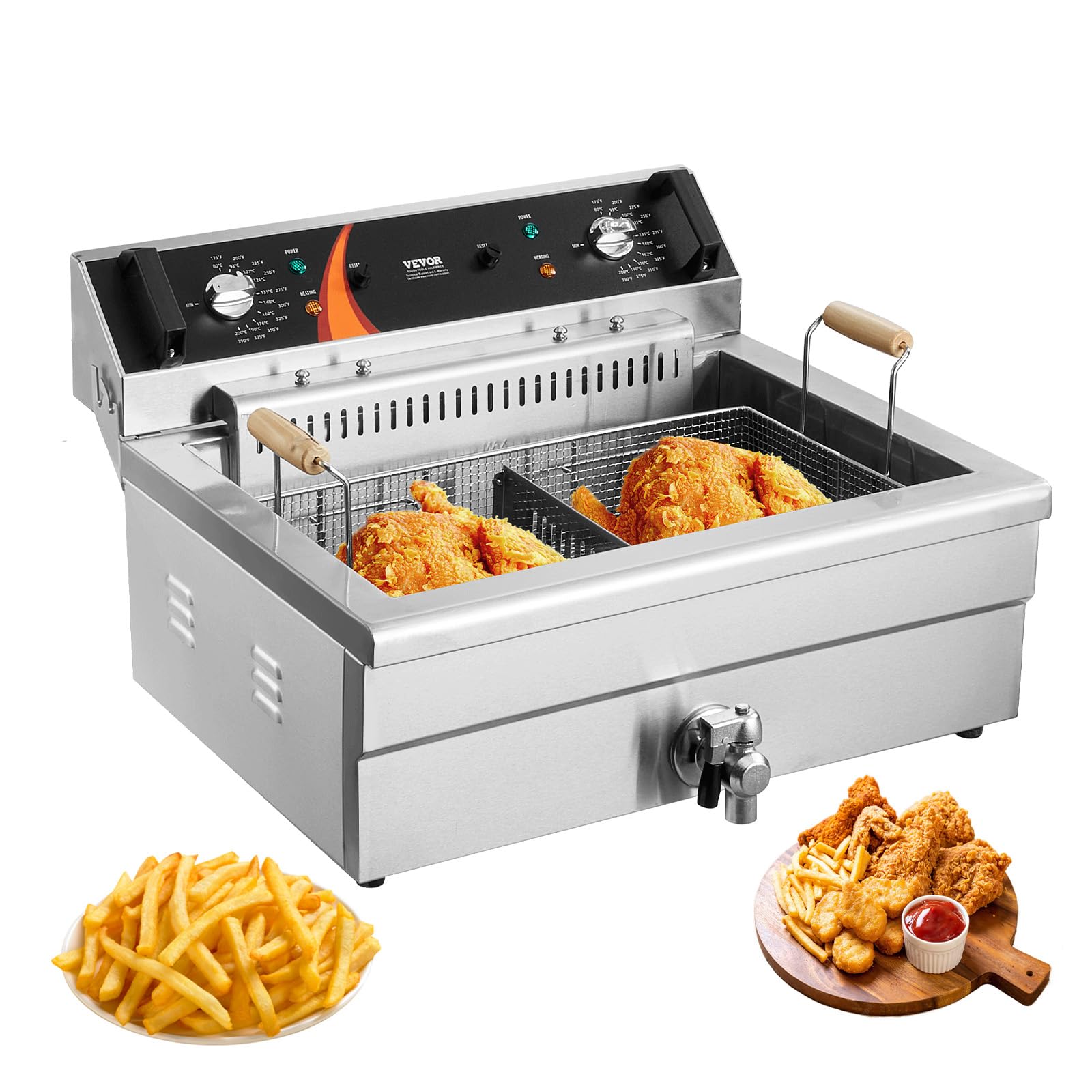 VEVOR 3000W Commercial Deep Fryer with Basket - 30.6Qt/29L Large Capacity Electric Turkey Fryer, Stainless Steel Countertop Oil Fryer with Temperature Control - Perfect for Restaurants, Catering & Home Kitchen Use
