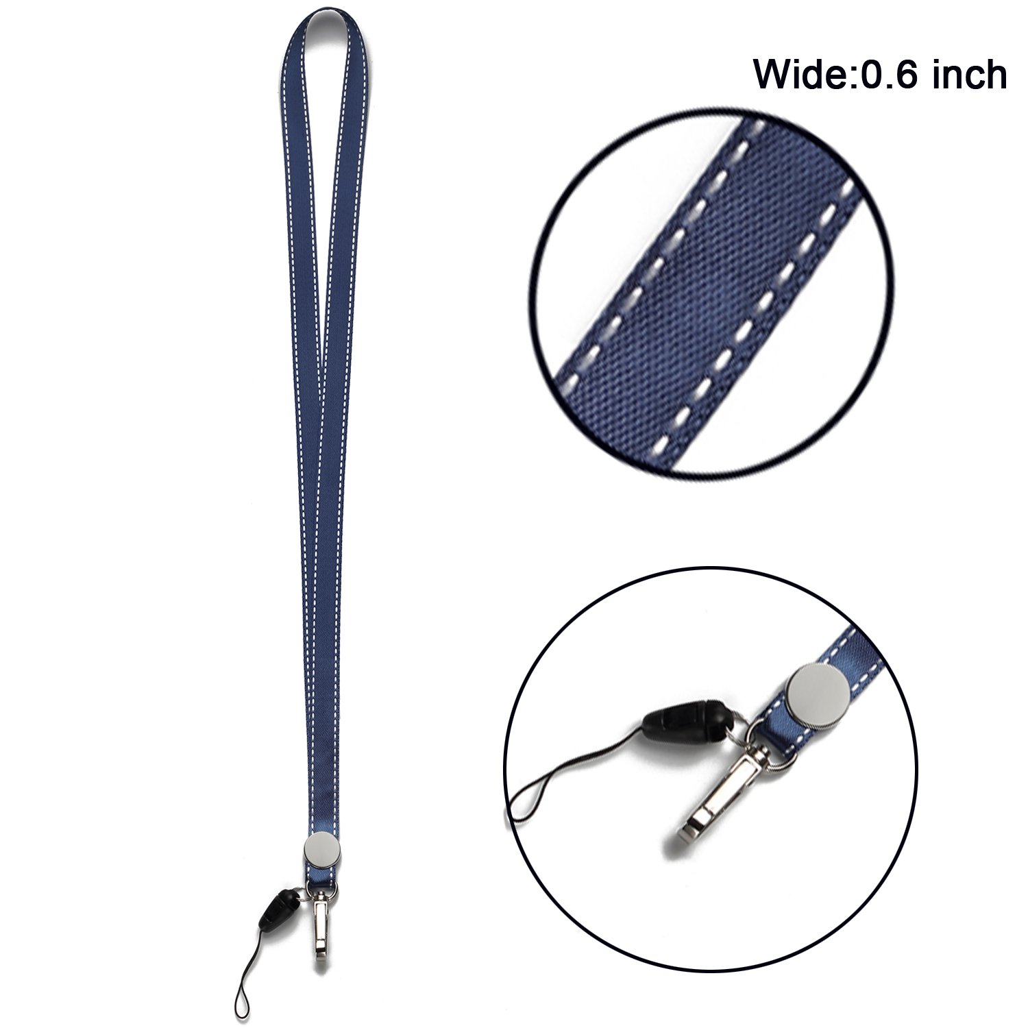 YOUOWO Adjustable Neck Lanyard with PU Leather ID Badge Holder - 2-Sided Vertical Design, 1 Window & 2 Card Slots for Office & Events (Deep Blue)