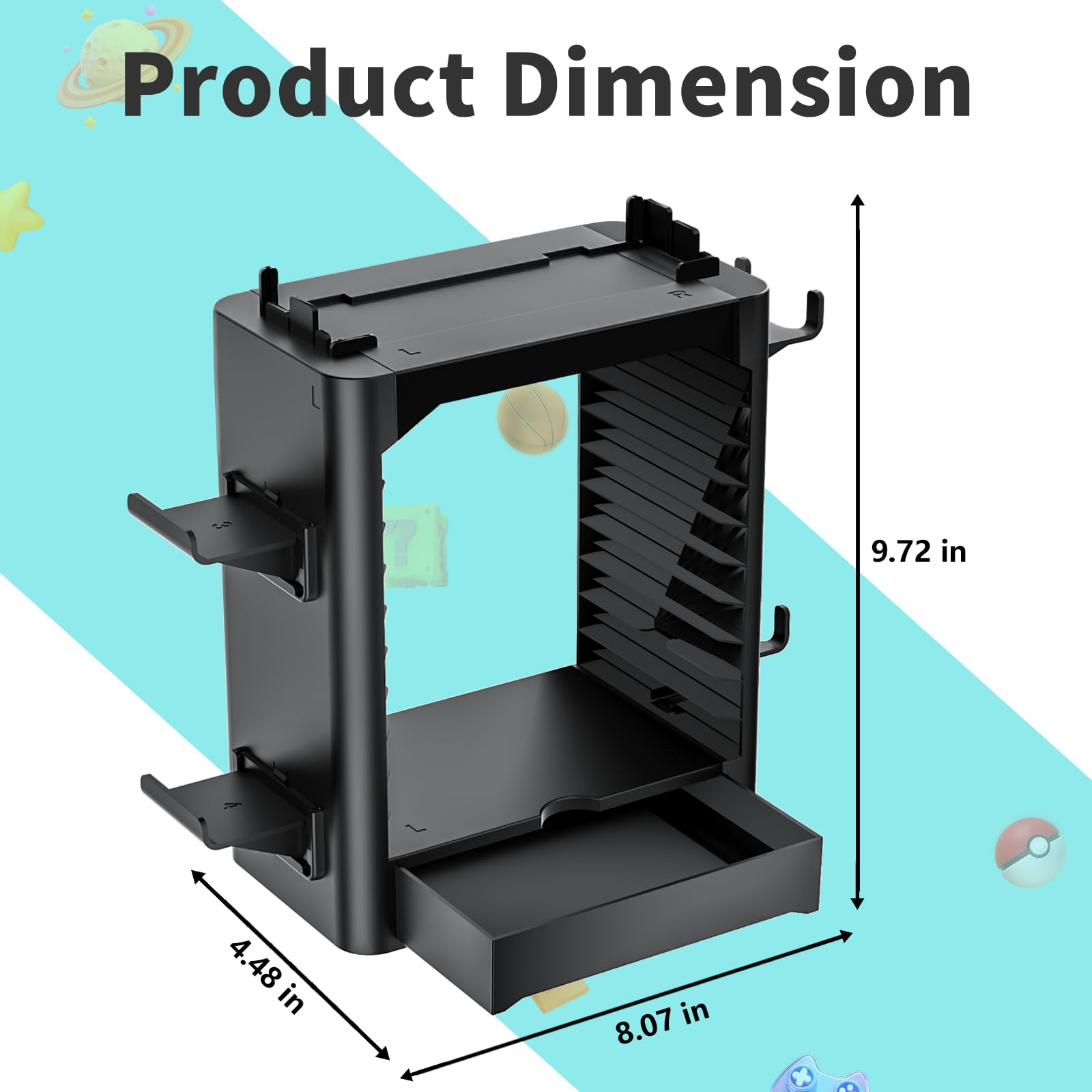 Premium Nintendo Switch/OLED Game Storage Tower - 10 Game Case Holder, 4 Controller Stand & Joy-Con Drawer | Compact Organizer for Switch Accessories | Perfect for Gaming Setup & Travel Storage