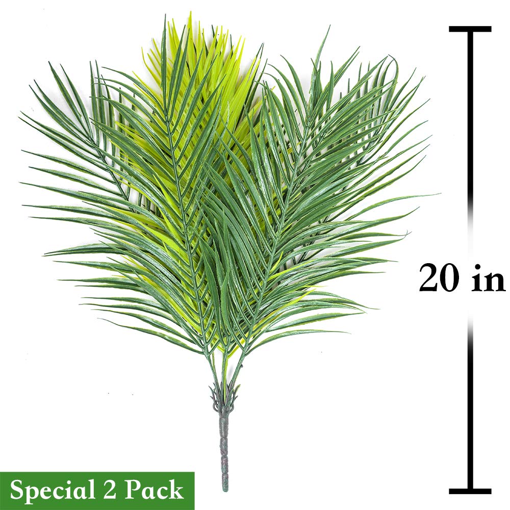 2 Pack Artificial Palm Tree Leaves - Tropical Faux Palm Frond Plants for Home Decor, Kitchen, Party, Wedding Arrangements - Perfect for Indoor Greenery and Event Decor, Green
