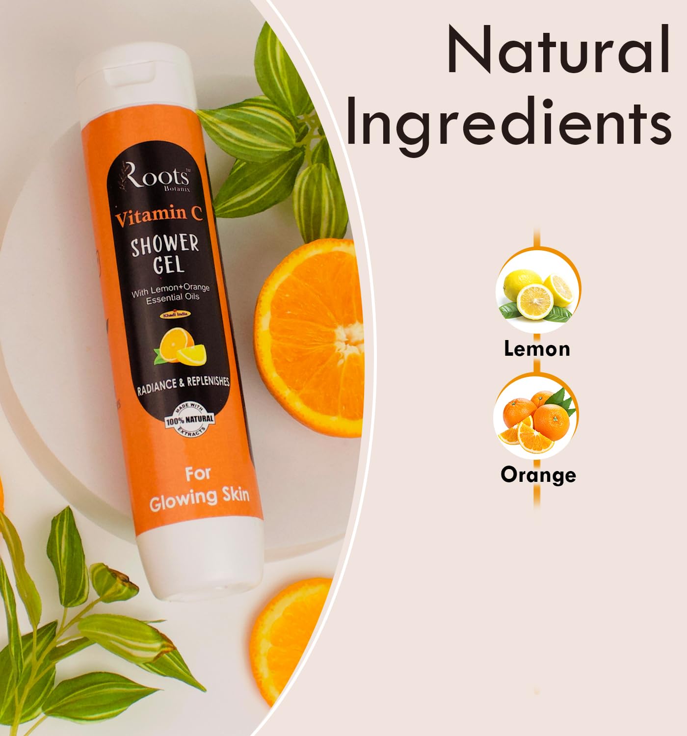 Roots Botanix Vitamin C Body Wash with Orange & Lemon Essential Oils - Hydrating & Brightening Shower Gel for Glowing Skin (400ml) | Perfect for Morning Refreshment & Post-Workout Cleansing