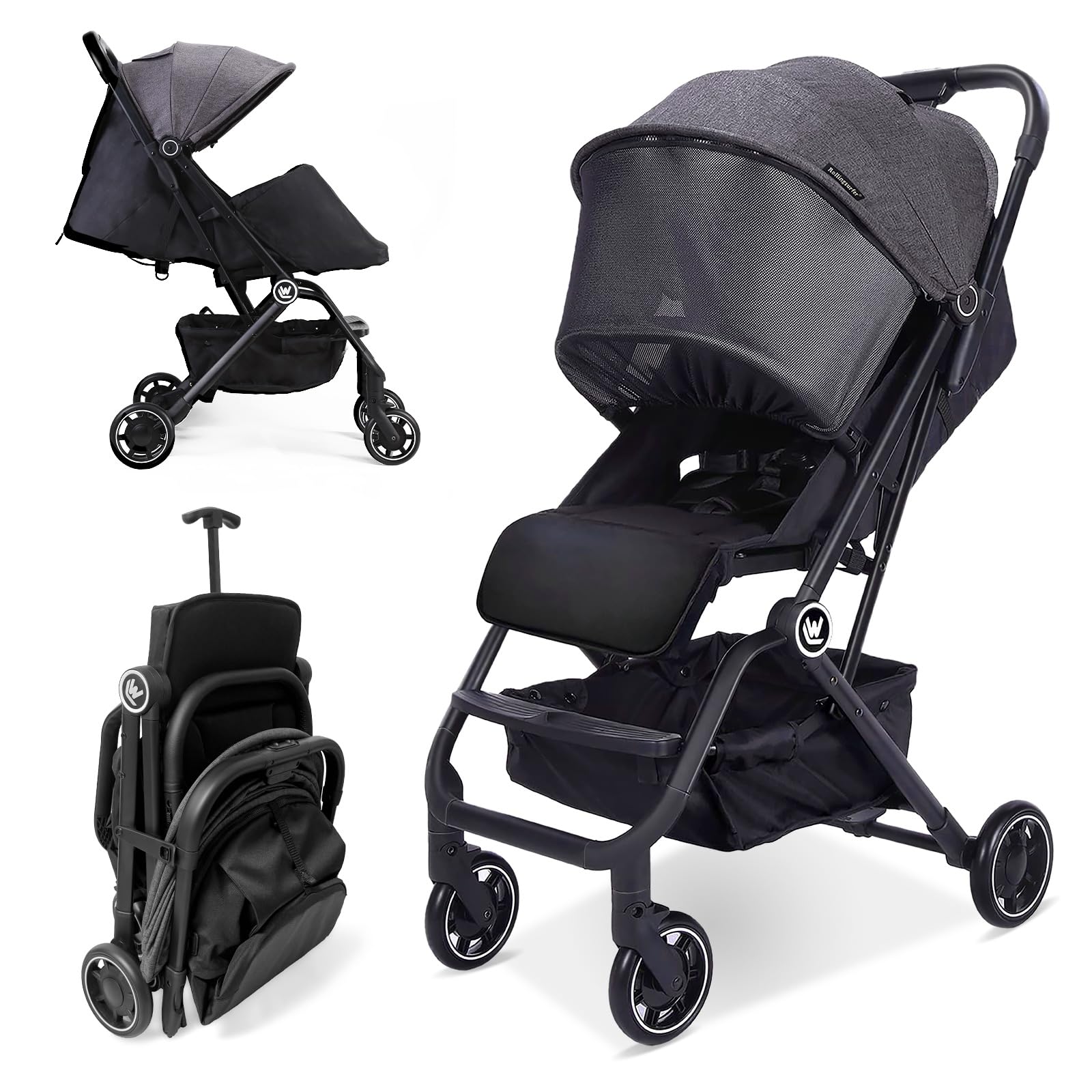 Lightweight Compact Baby Stroller for Travel - One Hand Foldable with Hidden Foot Cover & Sleep Shade, Oversized Storage Basket | Perfect for Airplane Trips & Everyday Use