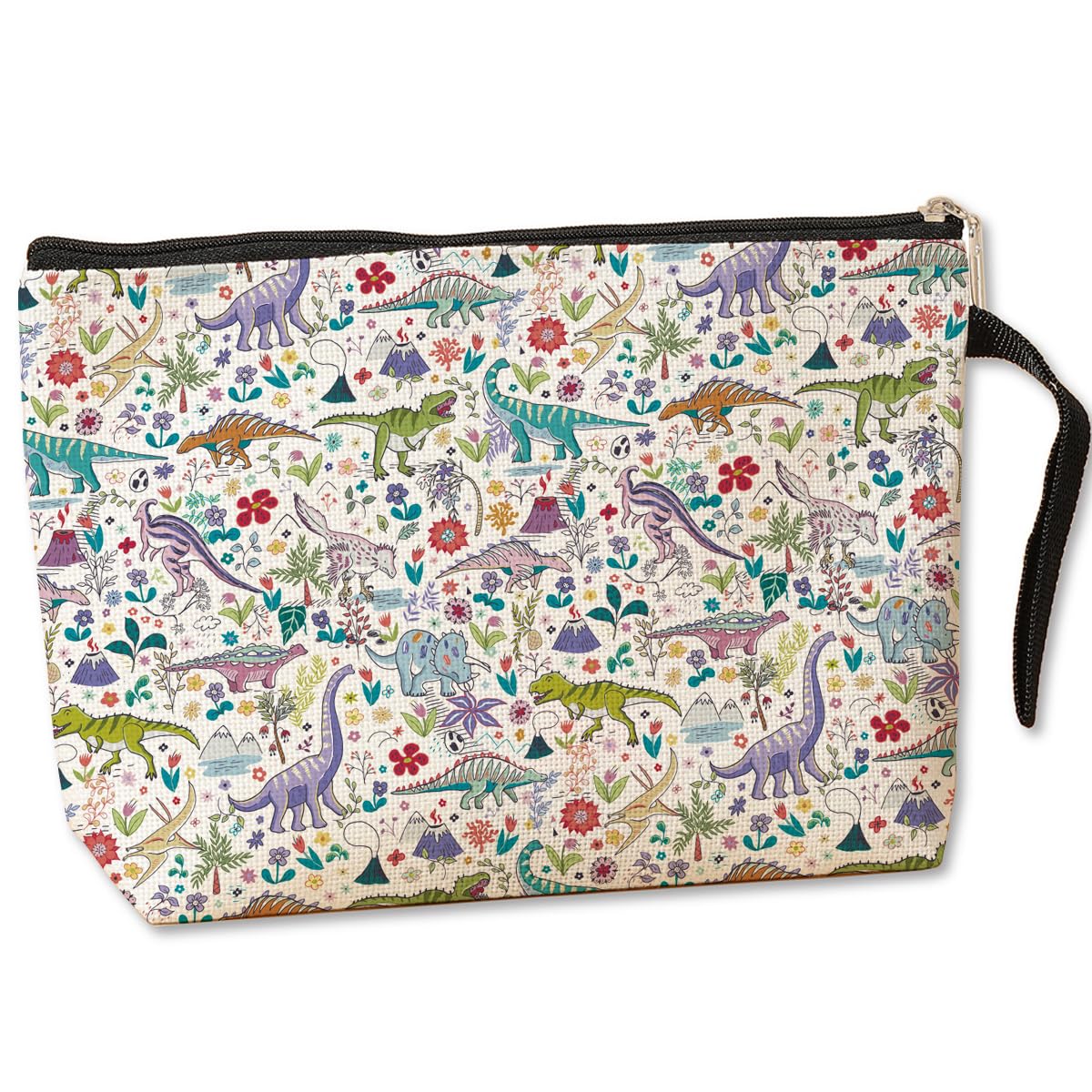 Dinosaur Makeup Bag for Women - Waterproof Cosmetic Organizer Pouch for Toiletries, Travel, School & Work - Cute Dinosaur Gifts for Bestie, Daughter, Coworker, Student - Christmas & Birthday Present Ideas