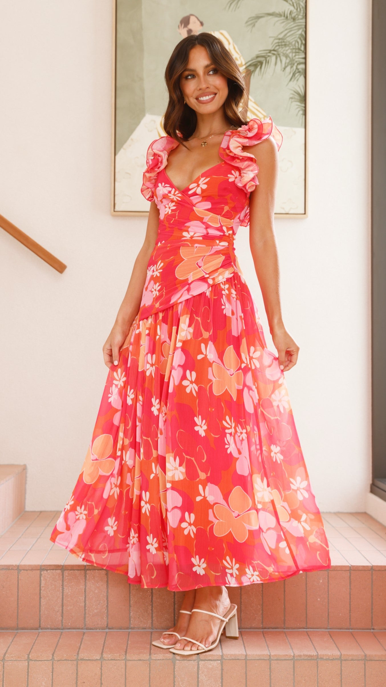 Alma Maxi Dress in Blood Orange - Flowy Long Summer Dress for Women, Perfect for Beach, Vacation, and Casual Outings