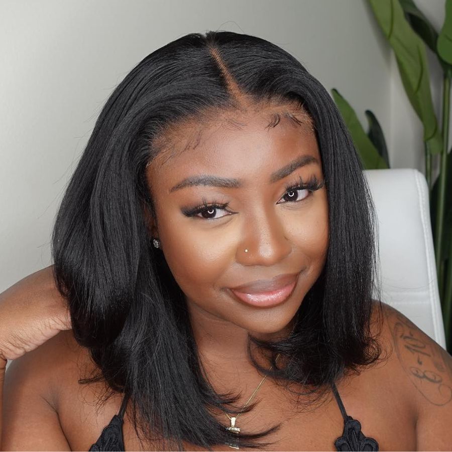 WOWANGEL 13x6 HD Lace Front Wig - Skinlike Real Human Hair Yaki Straight Bob Wig for Women | Natural Look for Daily Wear, Cosplay & Special Occasions