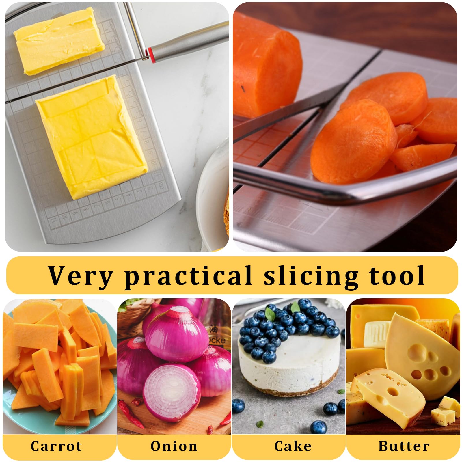 Premium Stainless Steel Cheese Slicer & Cutter - Multi-Functional Kitchen Tool for Block Cheese, Butter & Vegetables with Precise Measurement Scale | Perfect for Charcuterie Boards, Party Platters & Gourmet Cooking