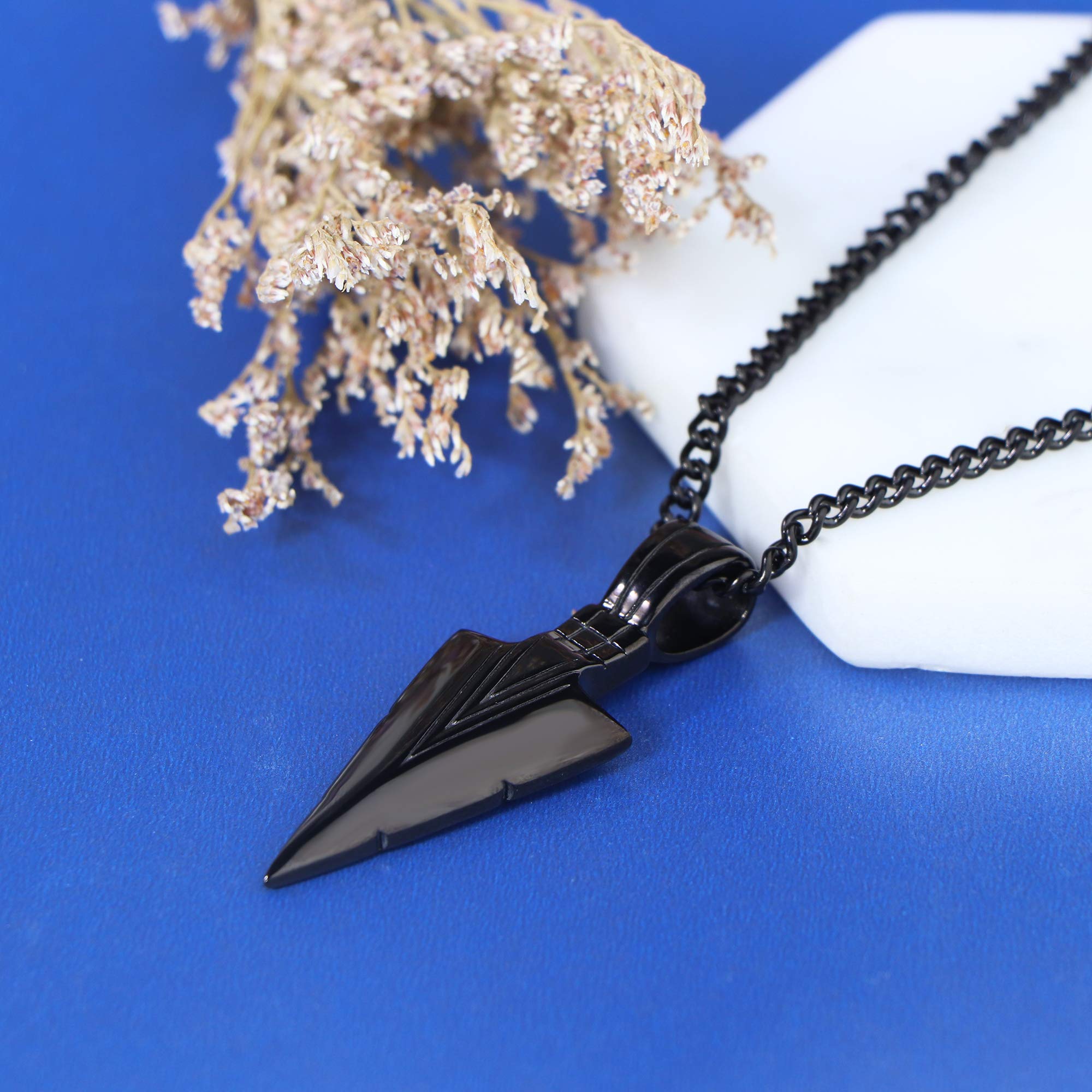 JeryWe 2Pcs Stainless Steel Viking Pendant Necklaces for Men - Spearpoint Arrowhead Chain Necklace Set in Black & Silver | Perfect for Gifts, Cosplay & Viking Style Outfits