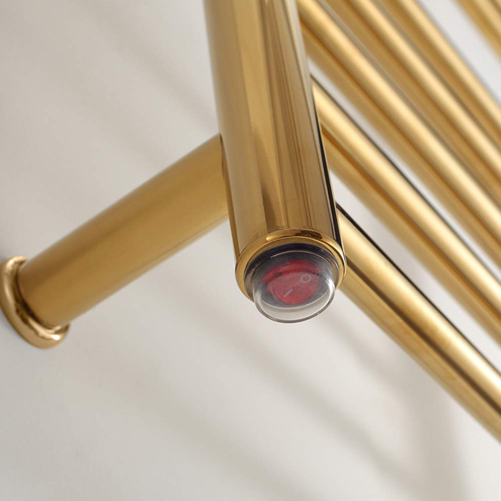Premium 304 Stainless Steel Electric Heated Towel Rail - Gold Polished Wall Mounted Towel Warmer with Built-in Thermostat (43.3