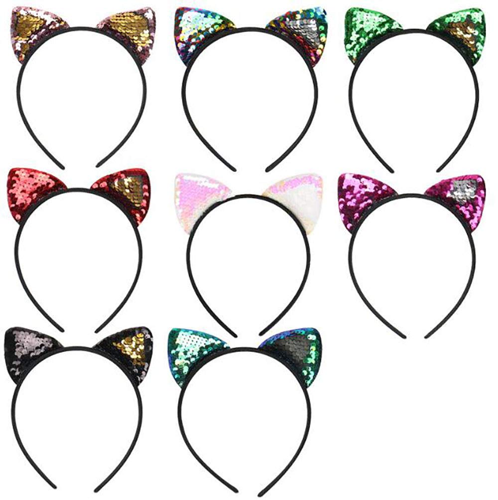 8pcs Sparkling Cat Ear Headbands with Sequins - Cute Hair Hoops for Women & Girls - Perfect for Halloween, Cosplay, Parties & Daily Fashion Accessories