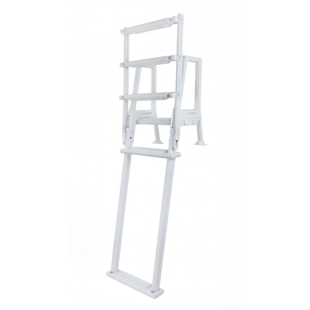 Aqua Select Anti-Slip Swimming Pool Steps with Flip-Up Ladder | White Above Ground Pool Stairs | Deck Mountable (48