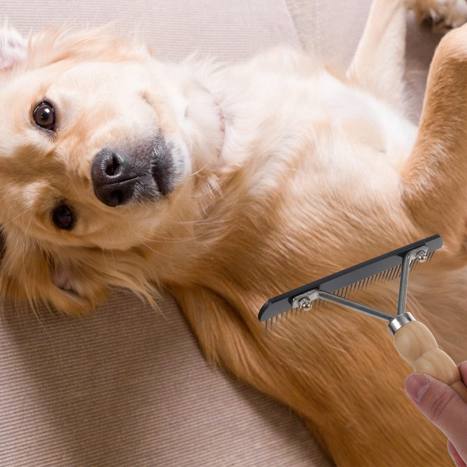 Premium Dog Deshedding Brush & Cat Grooming Tool - Gentle Wooden Grass Rake Comb for Pet Hair Removal - Perfect for Shedding Control & Matting Prevention - Ideal for Home Grooming & Professional Pet Care