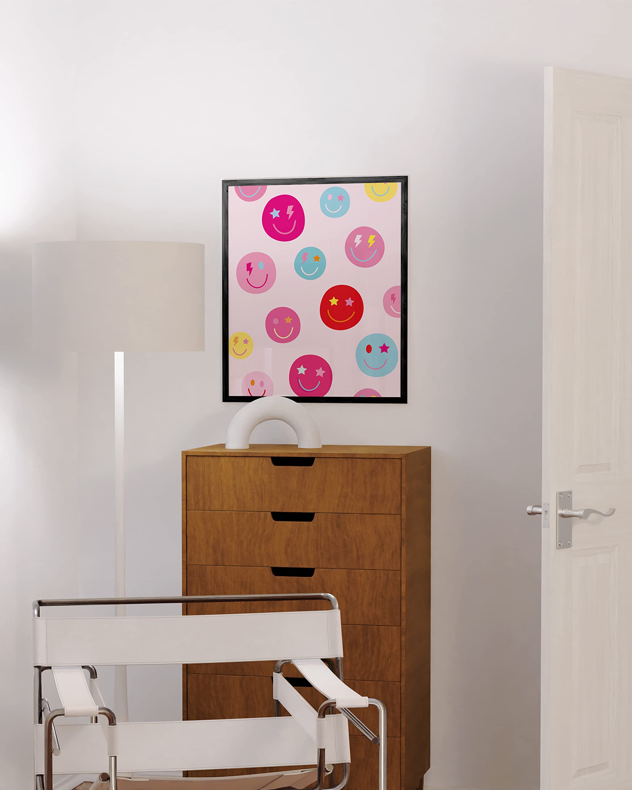HAUS AND HUES Smiley Face Poster - Pink Aesthetic Wall Art for Teen Girls Room Decor, Preppy Paintings & Trendy Wall Decor (12x16 Inches UNFRAMED) - Perfect for Bedroom, Dorm, Office & Gift Giving