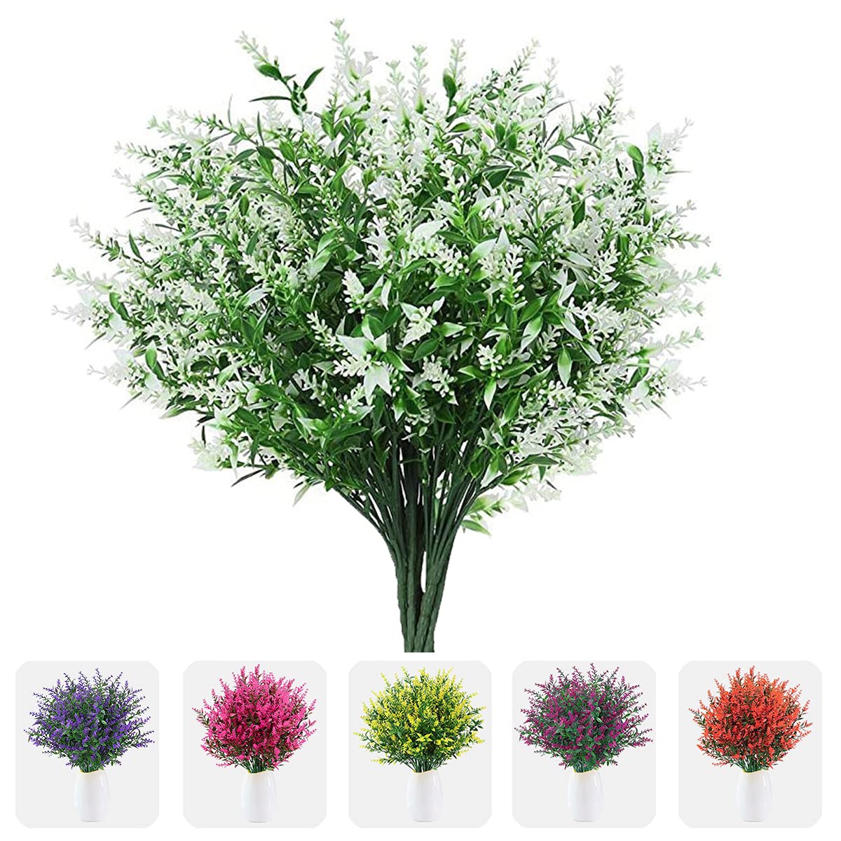 CYANLUX 12 Bundles Artificial Lavender Flowers - UV Resistant Fake Plants for Indoor Outdoor Decor - Perfect for Home Garden, Porch, Wedding & Party Decoration
