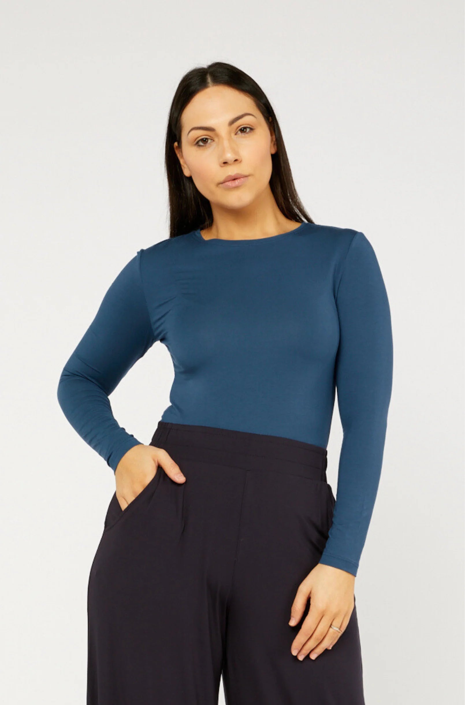 Tani Women's High Neck Long Sleeve Micromodal T-Shirt - Soft Stretchy Casual Top for Work, Yoga & Everyday Wear
