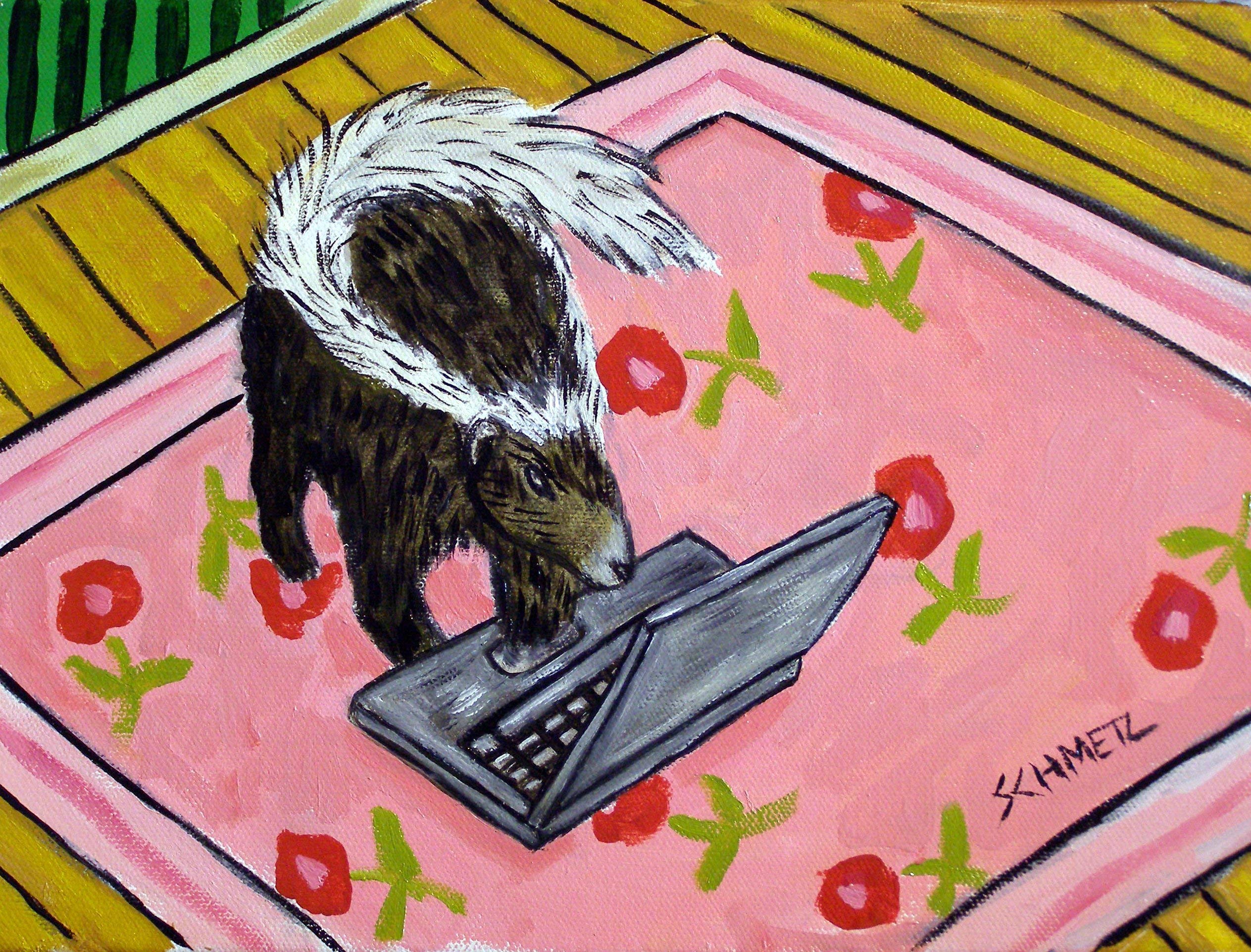 Skunk Working on Laptop Computer Art Print - Signed Office Decor, Study Room Wall Art, Unique Gift for Programmers & Animal Lovers - Perfect for Home Office, Gaming Room & Workspace Decor