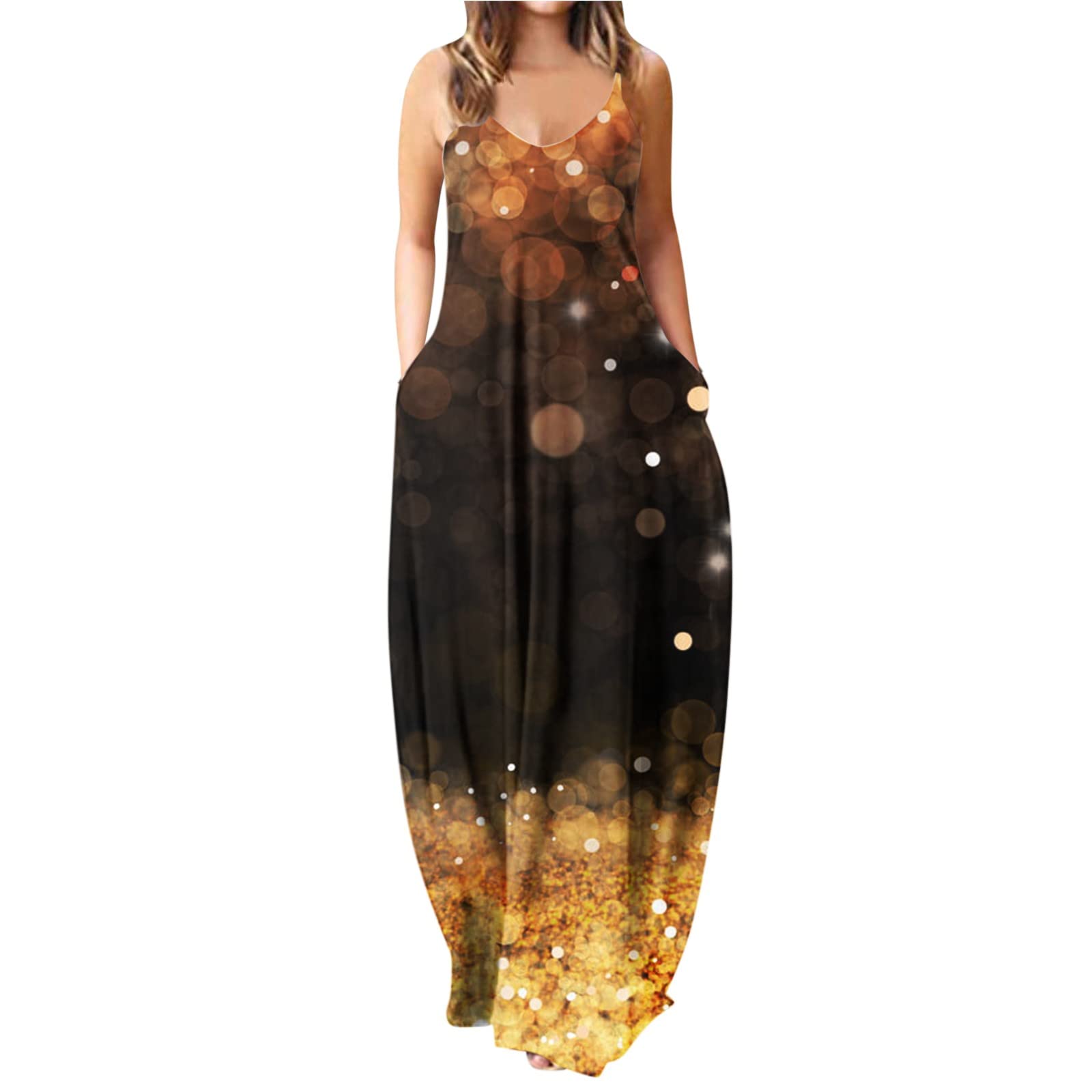 Elegant Long Sleeve Maxi Dress for Women - Loose Boho V-Neck Flowy Dress for Casual Wear, Date Night & Special Occasions