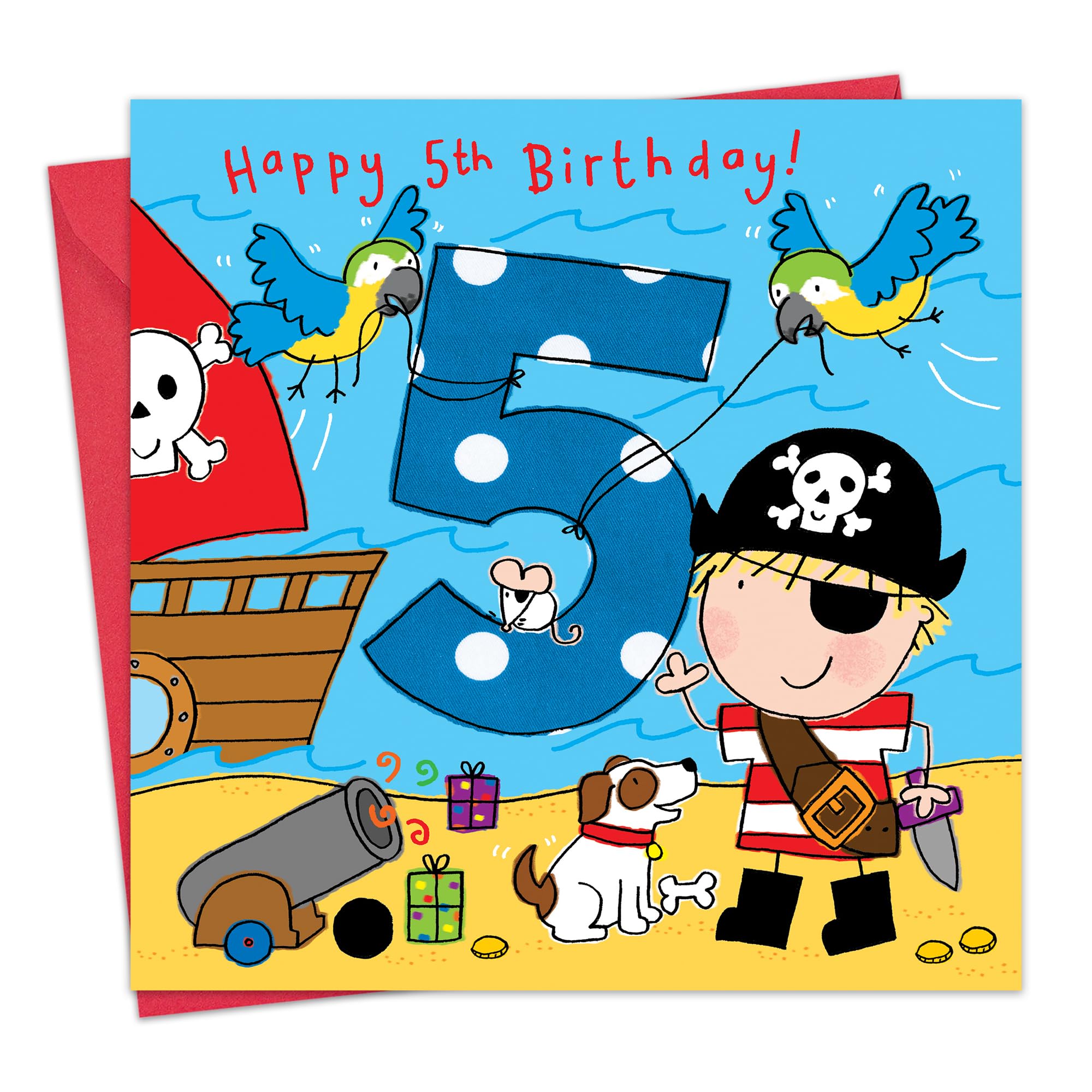 Twizler Pirate Themed 5th Birthday Card for Boys - Happy 5th Birthday Greeting Card with Adventure Design - Perfect for Kids' Birthday Parties, School Celebrations & Special Moments