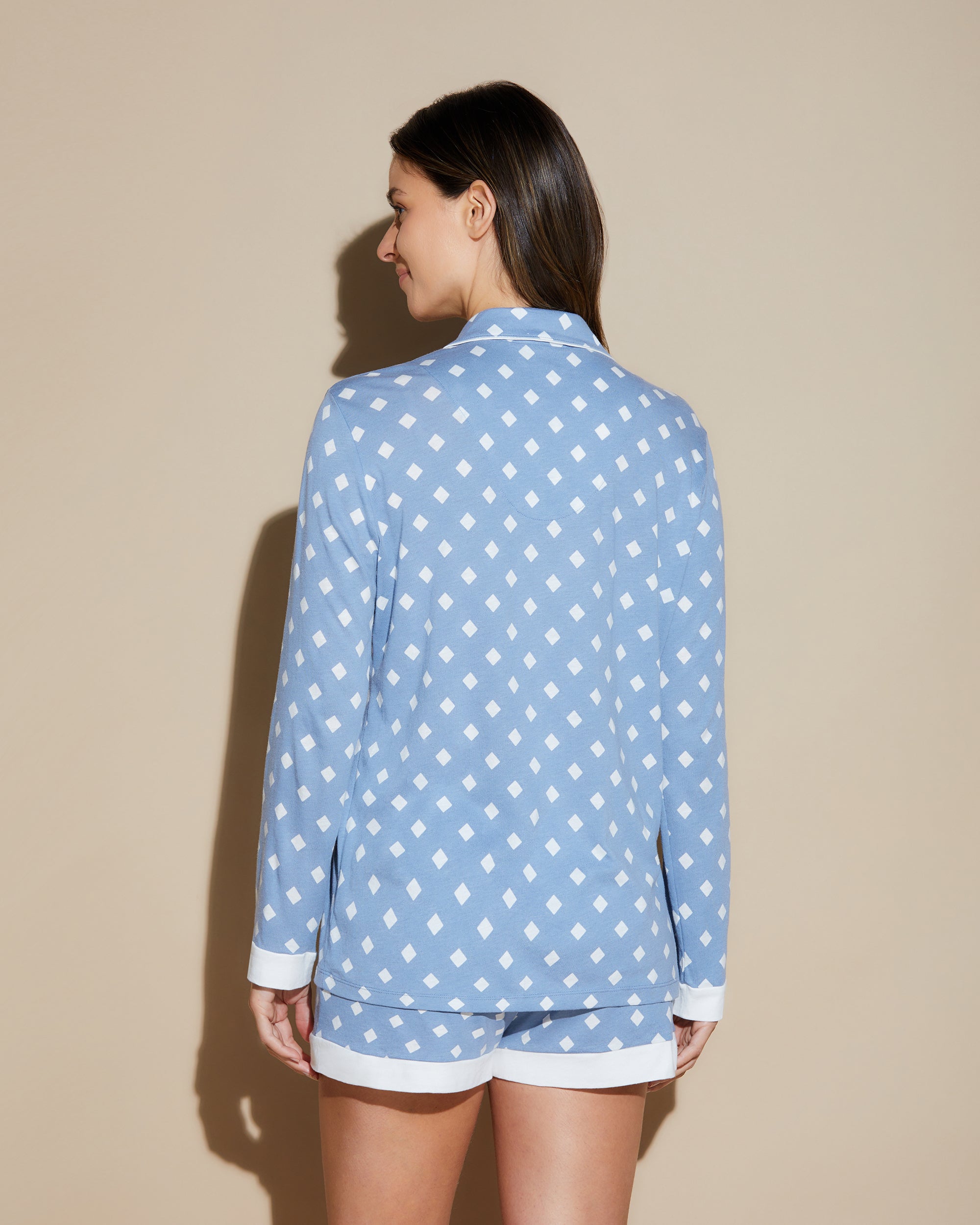 Printed Long Sleeve Top & Boxer Pajama Set for Women - Soft Cotton Sleepwear for Cozy Nights & Relaxing at Home