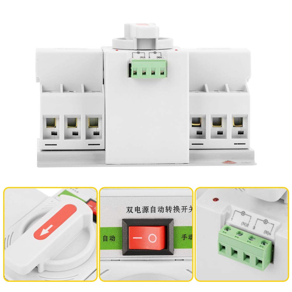 ASHATA 3P 63A 220V Automatic Transfer Switch - DIN Rail Mount Power Circuit Breaker with Changeover Toggle for Home Backup & Industrial Power Supply