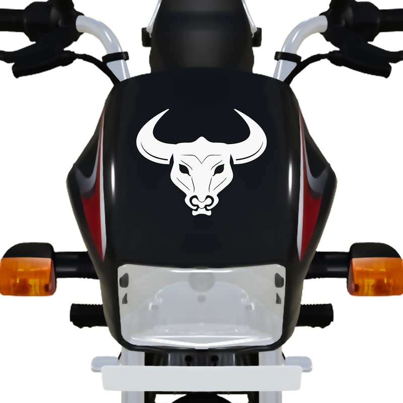 Premium Dikoria Bull Bike Sticker for Racer Bikes, Sports Bikes, Scooters & Motorcycles - White Vinyl Decal (6x6 Inches) - Waterproof & UV Resistant - Perfect for Helmets, Laptops & Garage Decor