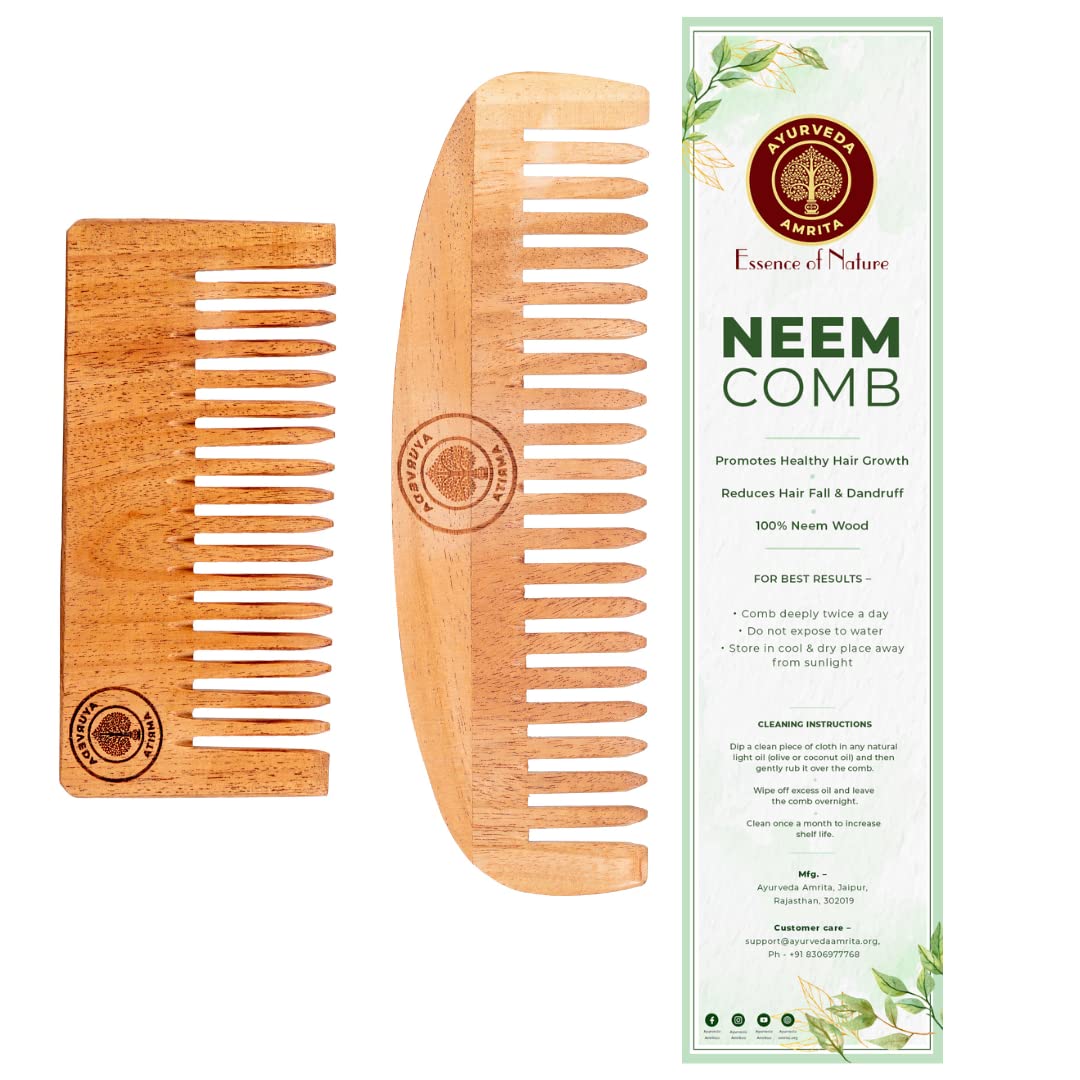 Organic Ayurvedic Neem Wood Comb for Hair Growth & Dandruff Control - Detangling Short & Rounded Comb for Healthy Scalp - Perfect for Daily Hair Care & Ayurvedic Hair Treatment Routines