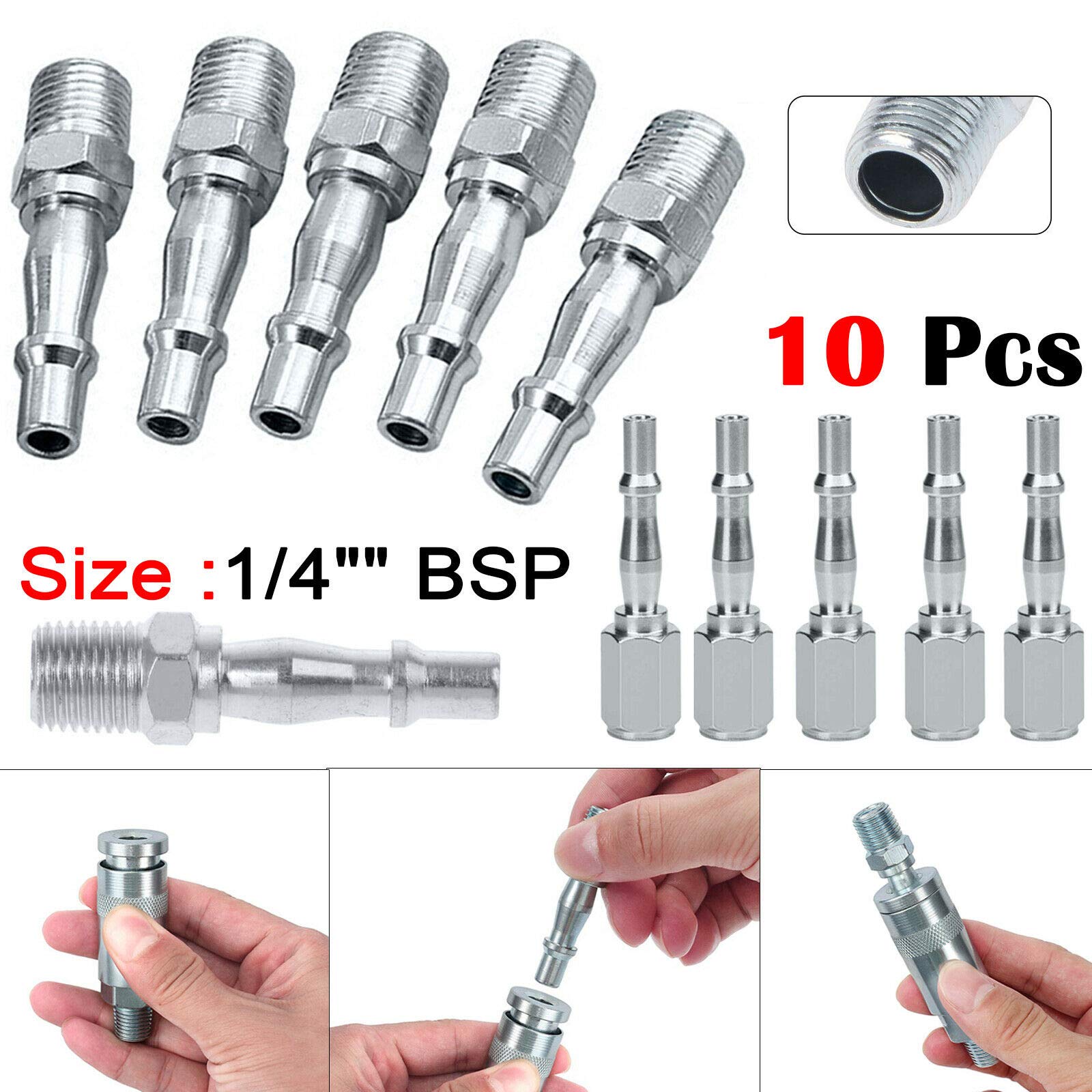 1/4 BSP Quick Release Air Line Fitting Connectors - Male & Female Compressor Hose Couplings (10-Pack) - High Pressure Pneumatic Tools, Air Compressor Accessories for DIY, Automotive & Industrial Applications