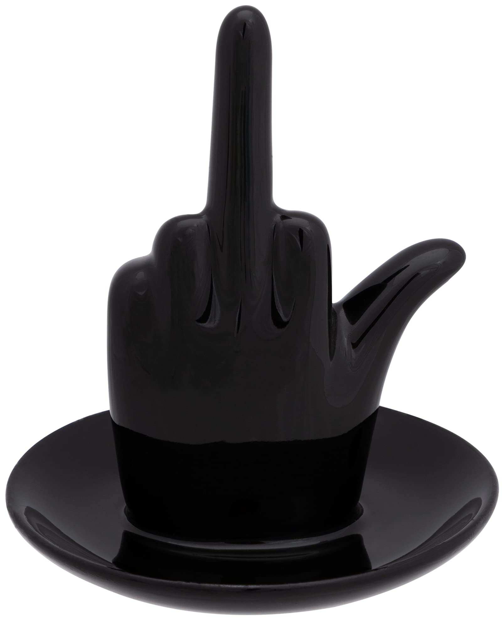 Stephanie Imports Black Ceramic Middle Finger Jewelry Ring Dish Tray - Stylish Ring Holder for Home Decor, Bathroom & Vanity Organizer