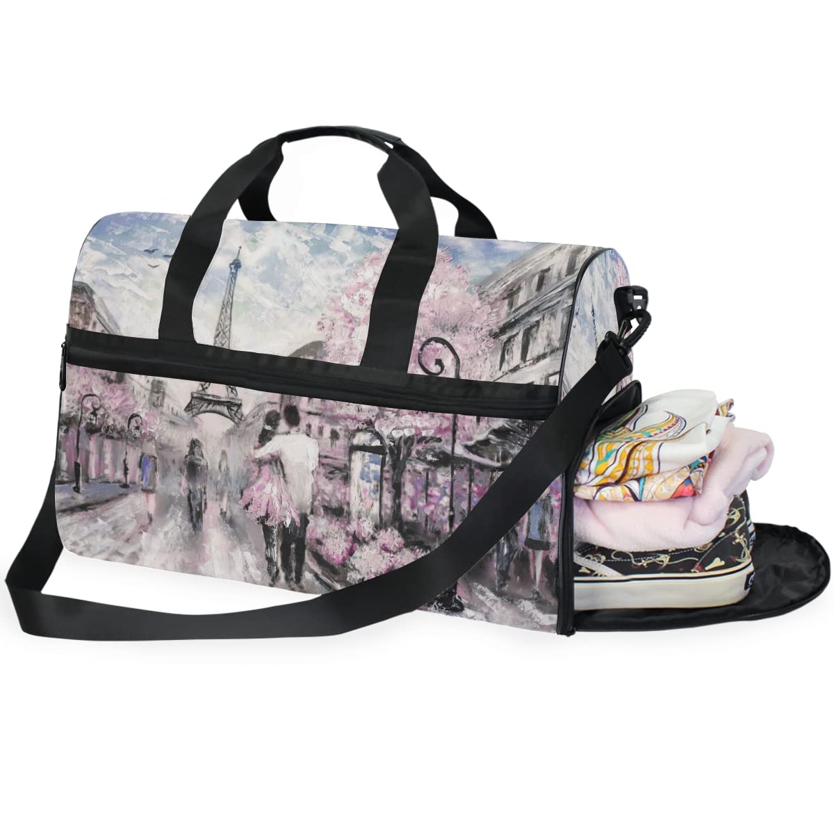 Stylish Paris Street View Travel Duffel Bag - Waterproof Sports & Weekend Overnight Bag for Men & Women with Adjustable Shoulder Strap | Perfect for Gym, Business Trips & Vacation Getaways