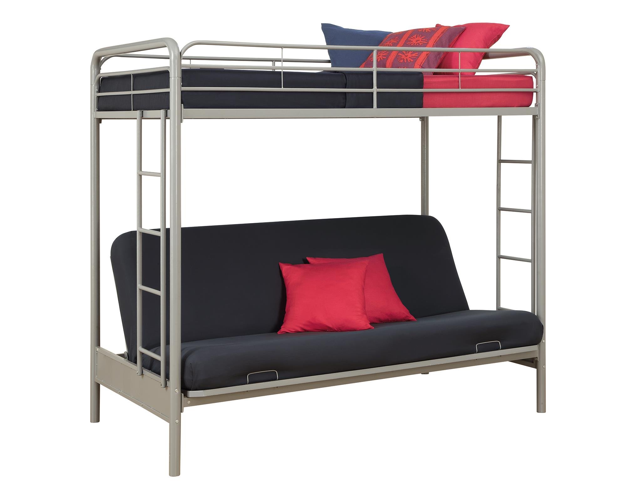 DHP Sammie Twin Over Full Metal Bunk Bed with Ladder, Space-Saving Silver Bunk Bed for Kids & Teens - Perfect for Small Bedrooms, Guest Rooms & Dorm Rooms