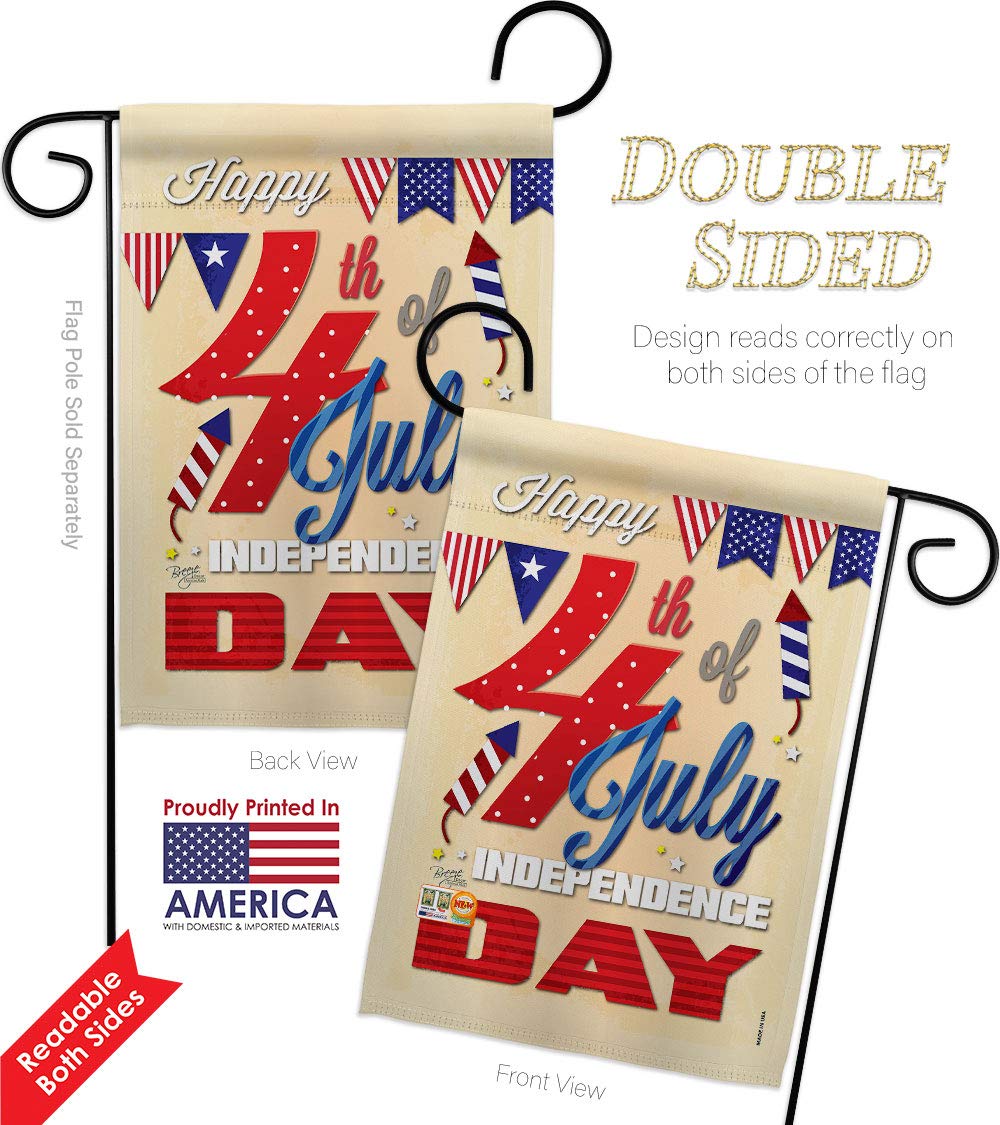 Happy 4th July Americana Garden Flag 13x18.5in - Patriotic Outdoor Decor