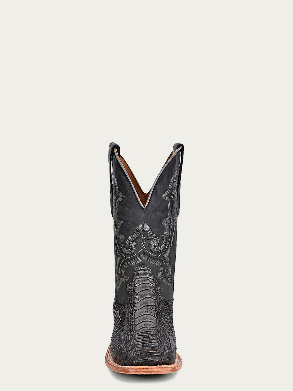 Men's Embroidered Ostrich Leg Black Cowboy Boots - Wide Square Toe, Western Style for Rodeo & Country Fashion