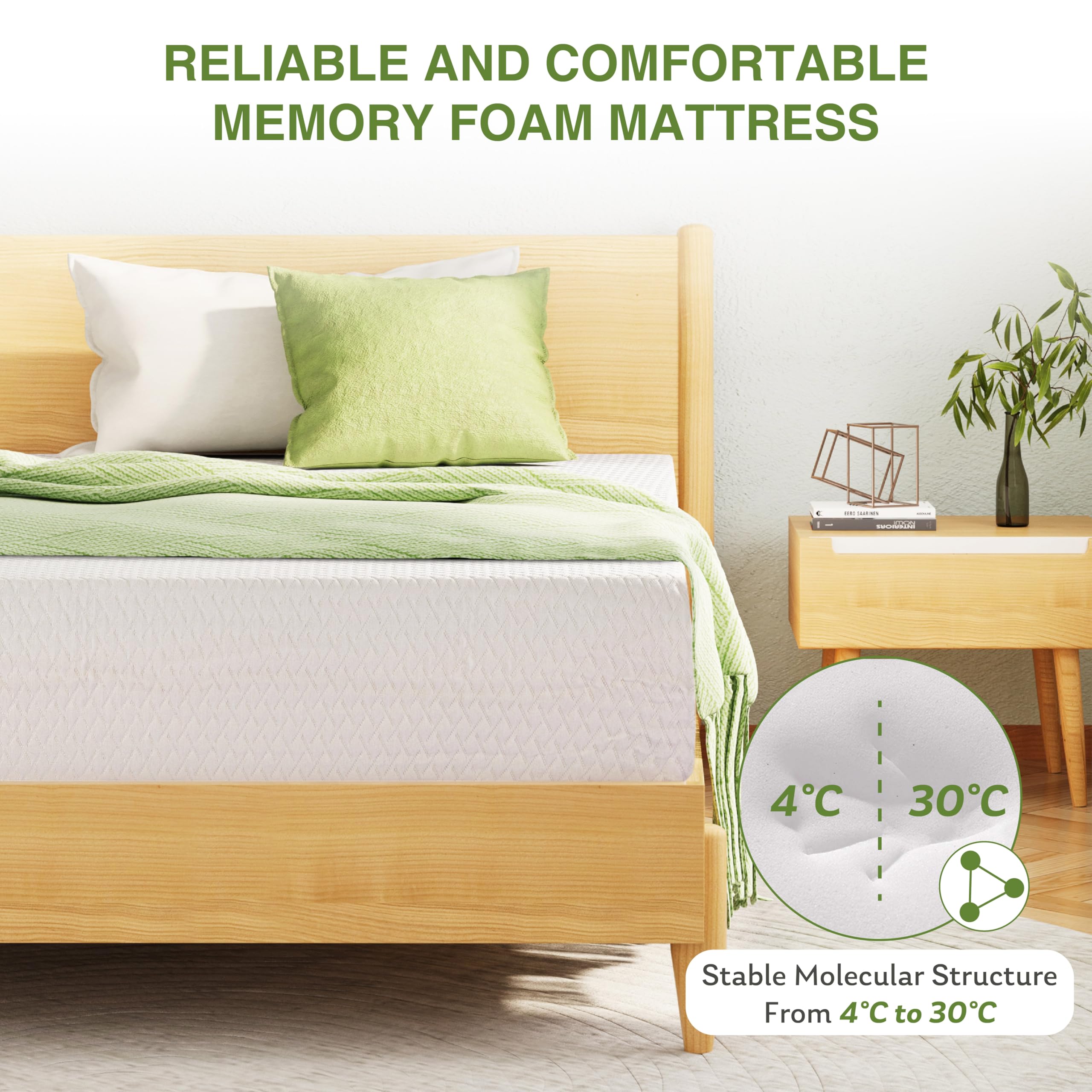 King Size 10 Inch Memory Foam Mattress in a Box - Cooling Green Tea Gel Infused, Medium Firm Support for Pressure Relief, CertiPUR-US Certified (80''L x 76''W, White) - Perfect for Hot Sleepers & Back Pain Relief in Bedrooms, Guest Rooms & Dormitories