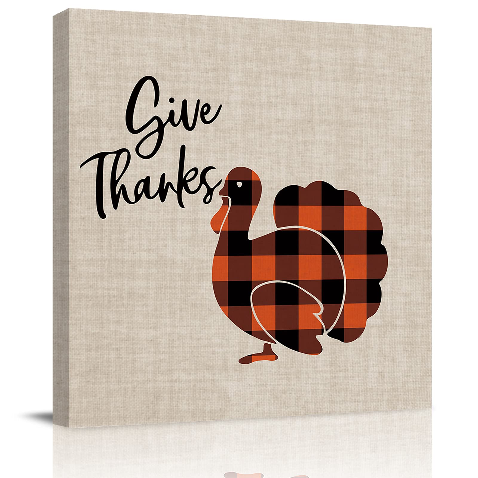 Thanksgiving Wall Art Decor - Black Buffalo Plaid Turkey Canvas Print 8x8 Inch | Fall Harvest Bedroom, Living Room & Office Aesthetic Wall Decor | Perfect for Seasonal Home Decor, Thanksgiving Party & Cozy Autumn Atmosphere