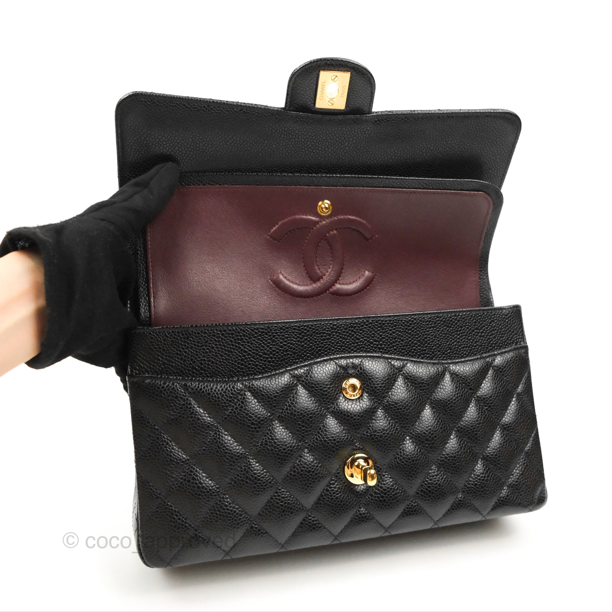 Chanel Classic Medium Double Flap Bag in Black Caviar Leather with Gold Hardware - Luxury Designer Handbag for Women, Perfect for Work, Evening Events & Special Occasions