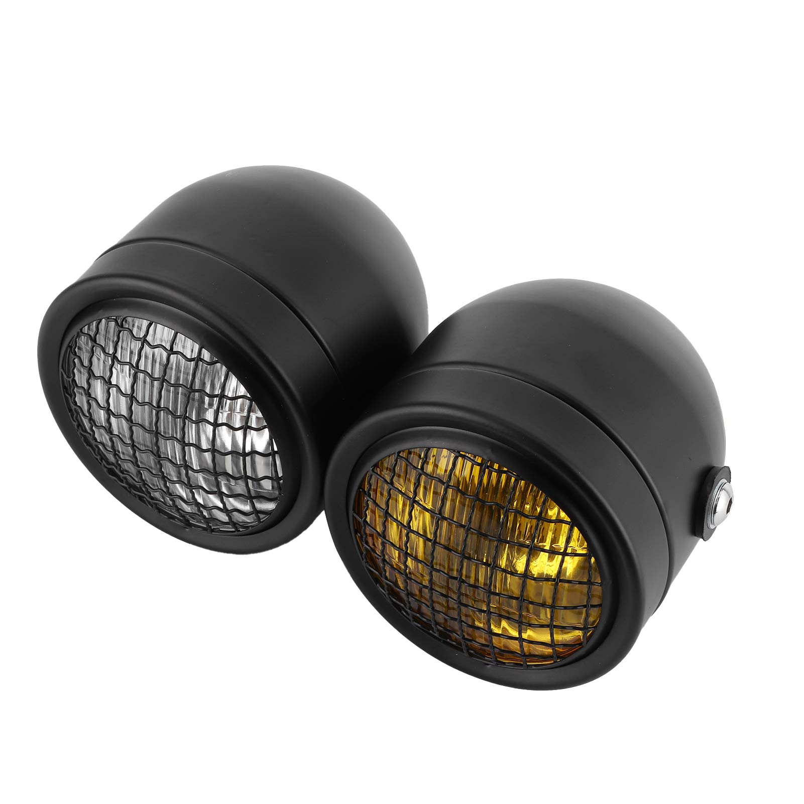 8.2in Retro Motorcycle Headlight - Dual Lamps, Yellow/White Light for Night Riding