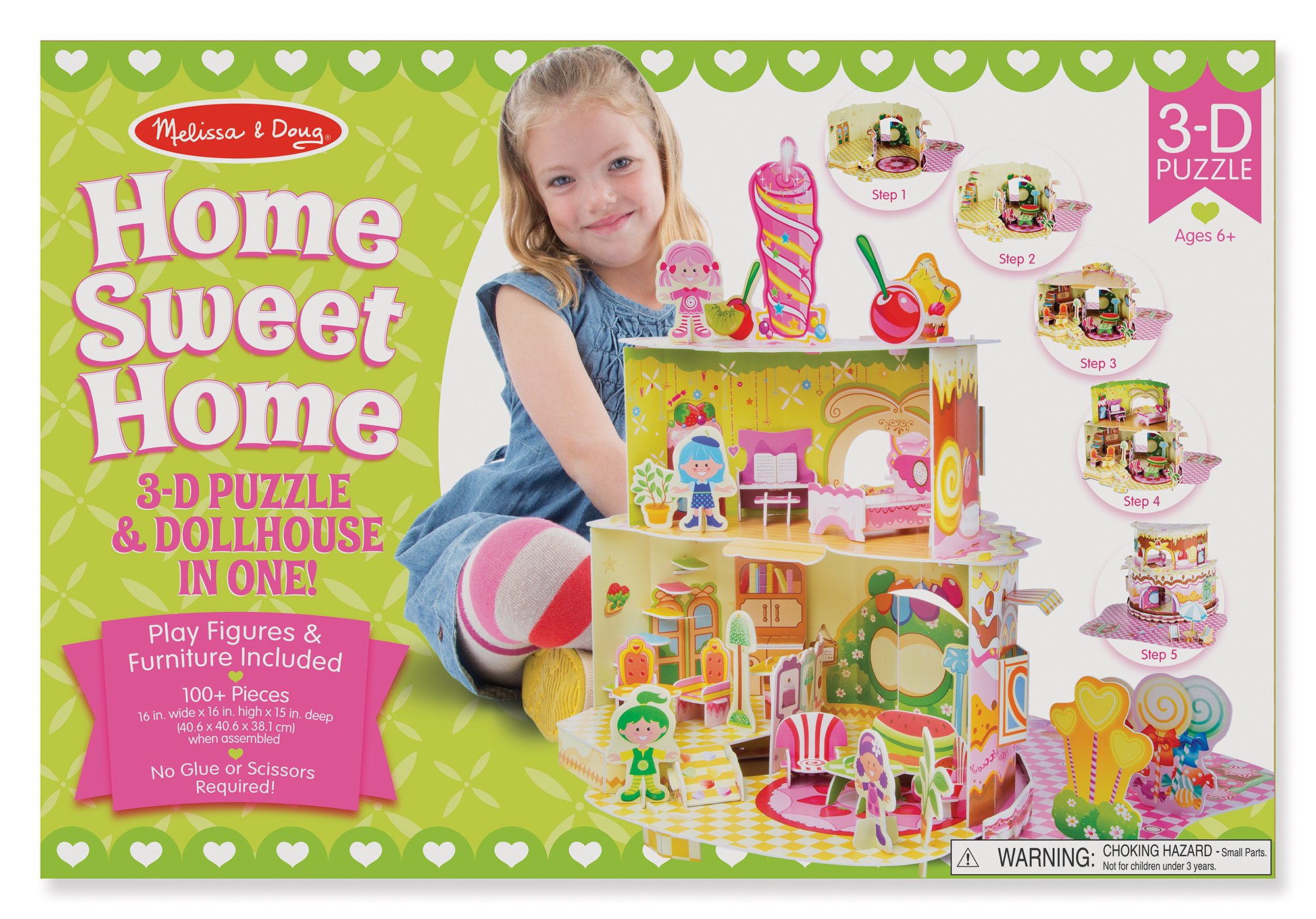 Melissa & Doug Home Sweet Home 3D Puzzle - Wooden House Building Toy for Kids Ages 6+ | Creative Play, STEM Learning & Home Decor