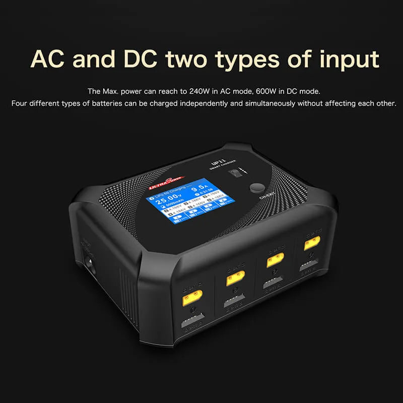 Ultra Power UP11 240W AC/600W DC Smart 4-Channel Balance Charger for RC Cars, Drones, and LiPo Batteries - Perfect for Hobbyists and Professionals