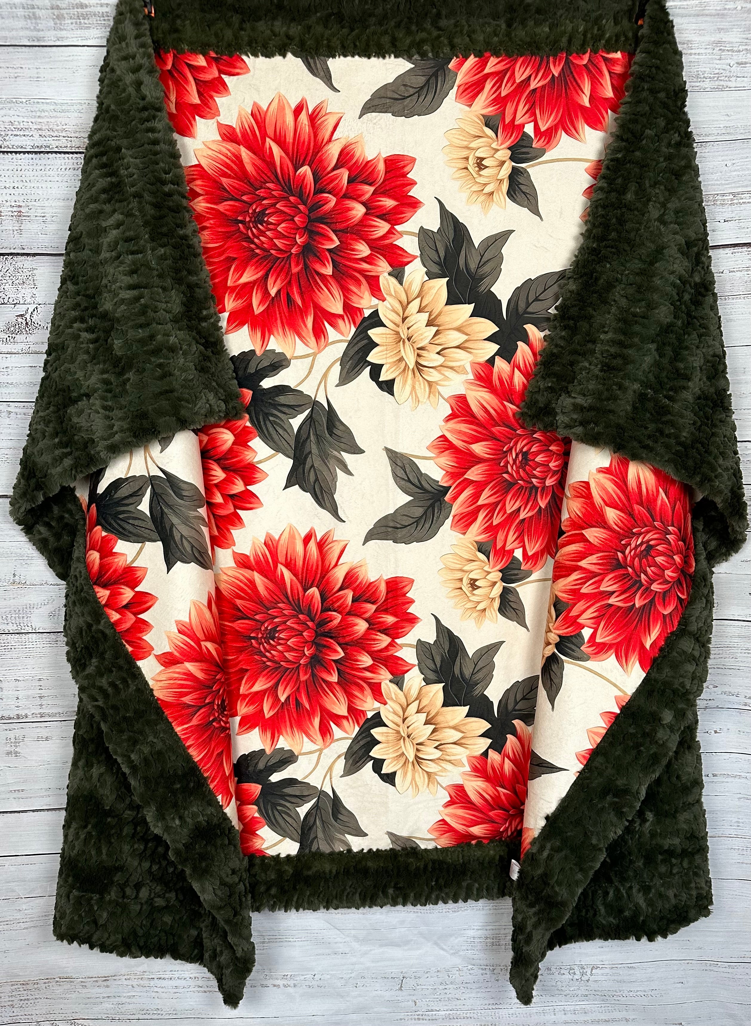 Premium 55x79 Inch Minky Blanket with Dahlia Floral Print - Ultra Soft & Luxurious Spoonflower Quality for Bedroom, Couch, and Gift Giving