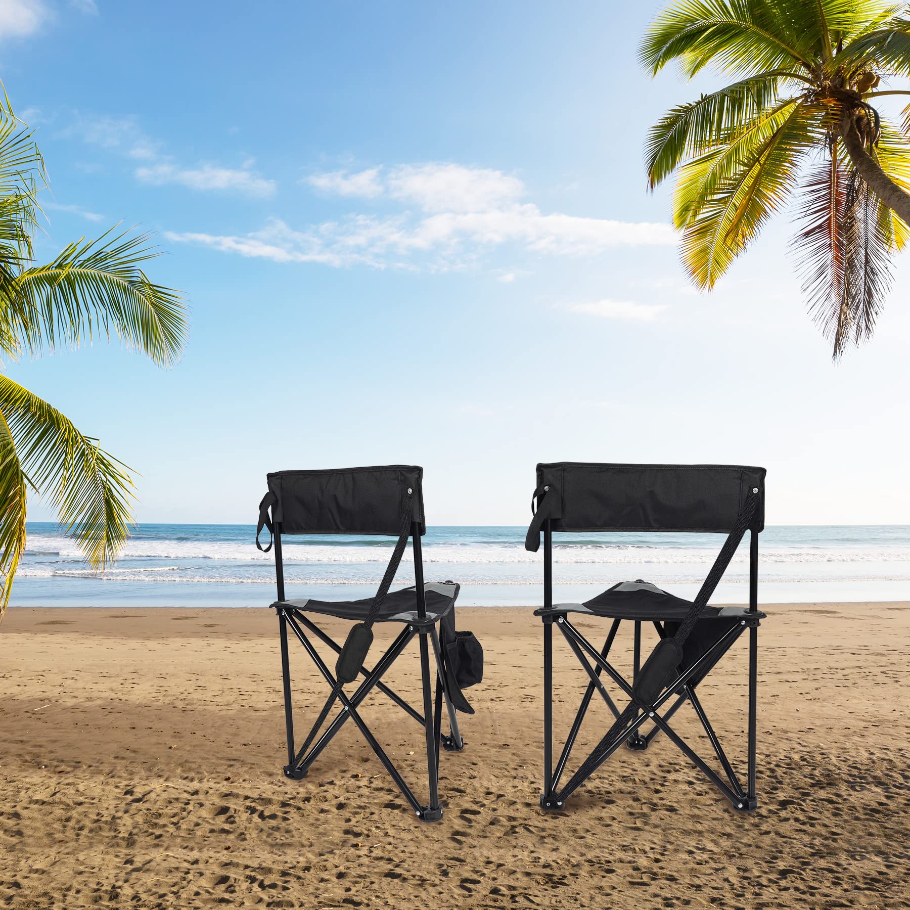REDCAMP 2 Pack Lightweight Folding Tripod Camping Chairs with Backrest - Portable 3-Legged Stool for Adults, Compact Golf Chair for Fishing, Hunting, Hiking & Outdoor Adventures (Black)