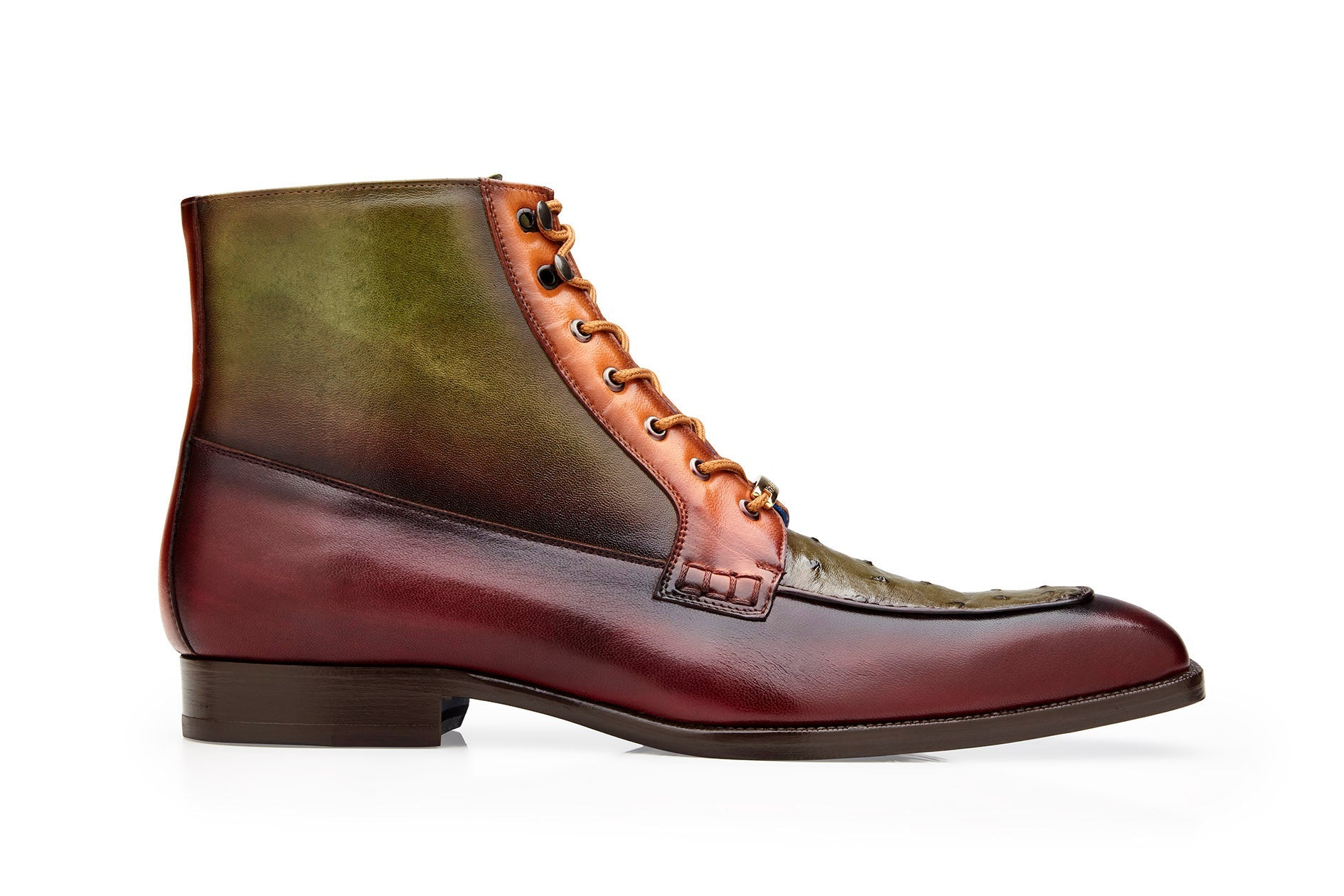 Belvedere Greco Genuine Ostrich Quill & Italian Leather Boots - Antique Burgundy, Olive, Brandy (Size R79) | Luxury Cowboy Boots for Western Wear & Country Fashion