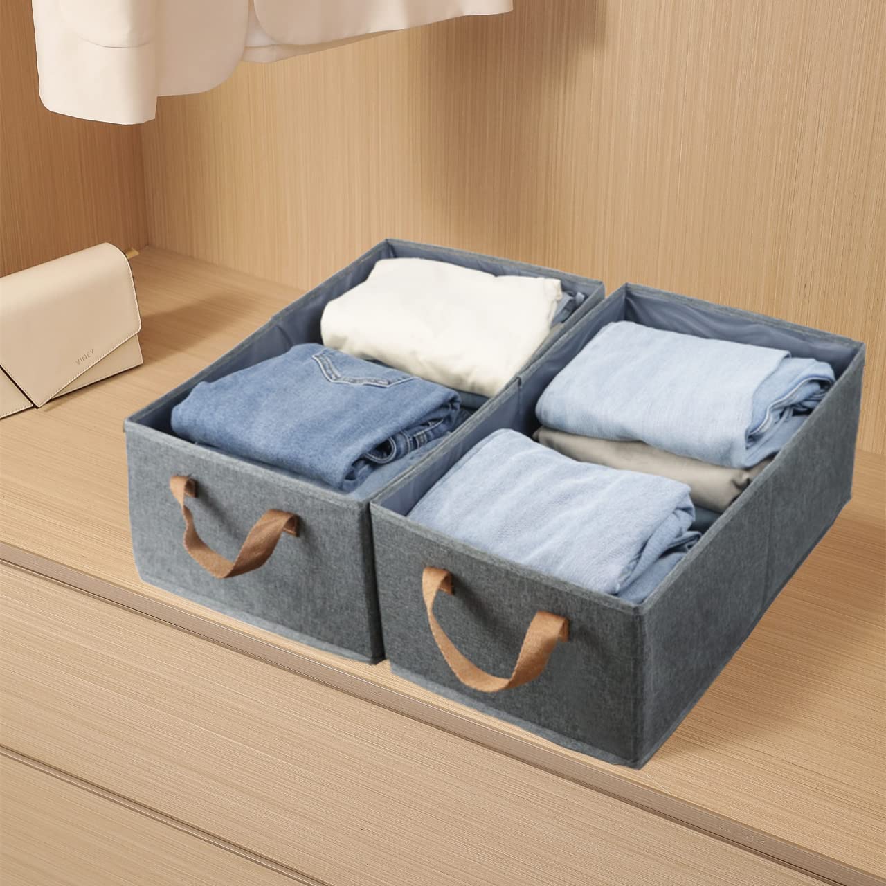 3-Pack Large Capacity Foldable Storage Bins | Closet Organizer System for Clothes, Bedding & Toys | Sturdy Shelving Baskets for Home, Office & Kids Room Organization (Beige) - Perfect for Closet Storage, Underbed Organization & Playroom Tidying