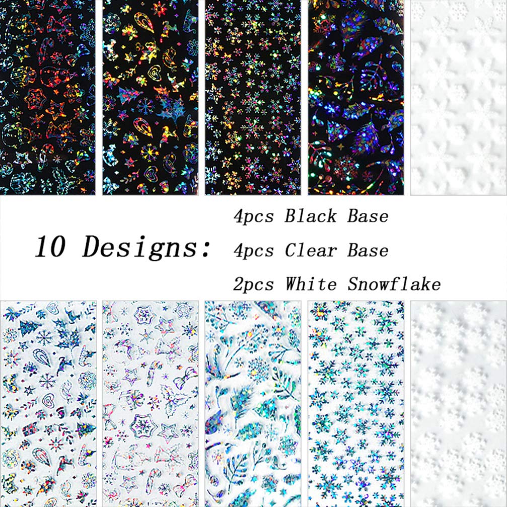 Lurrose 30 Sheets Holographic Christmas Nail Foil Stickers - Silver Snowflake Nail Art Transfers & Decals for DIY Manicure | Perfect for Holiday Parties, Gift Wrapping & Winter Nail Designs